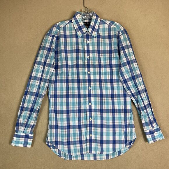 Gitman Bros Shirt Mens Medium Blue Plaid Button Down Designer Preppy Lightweight - Picture 1 of 12
